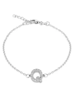 Golden Moments Sterling Silver CZ 'Q' Initial Bracelet
