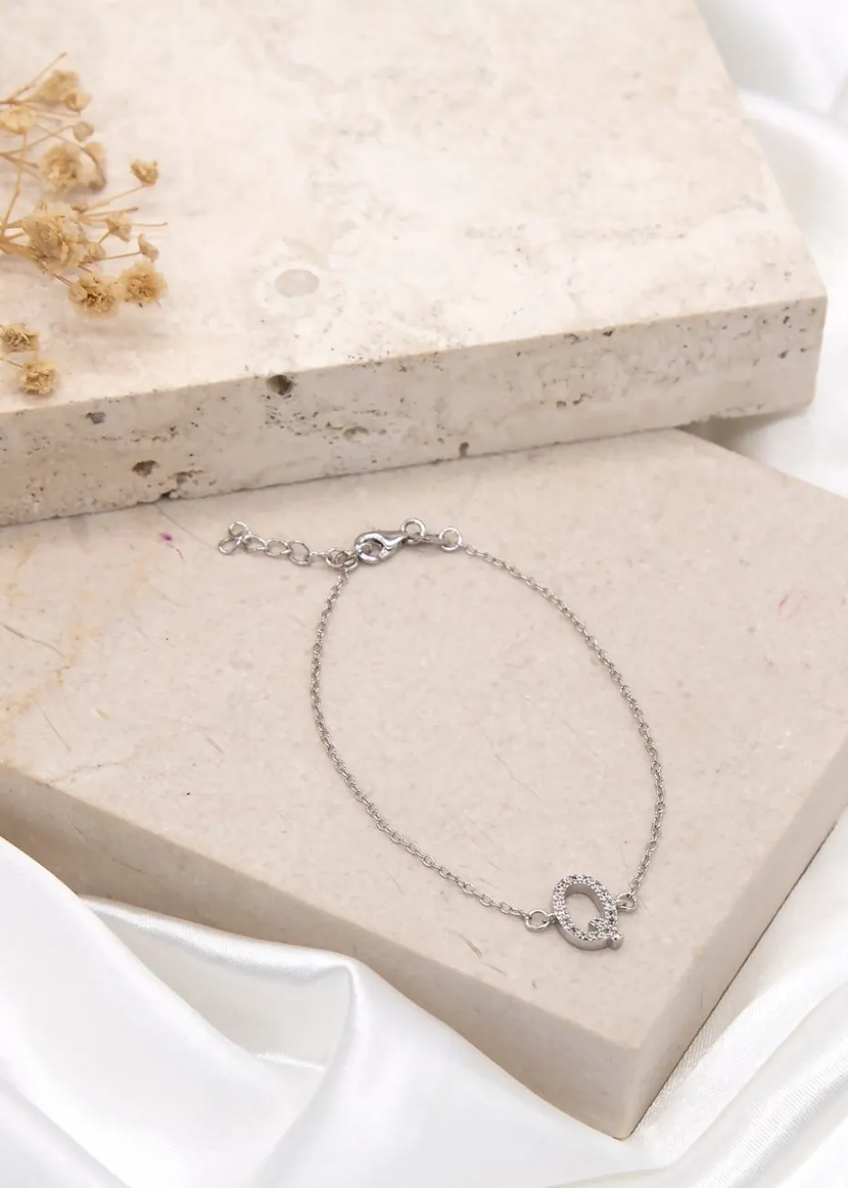Golden Moments Sterling Silver CZ 'Q' Initial Bracelet