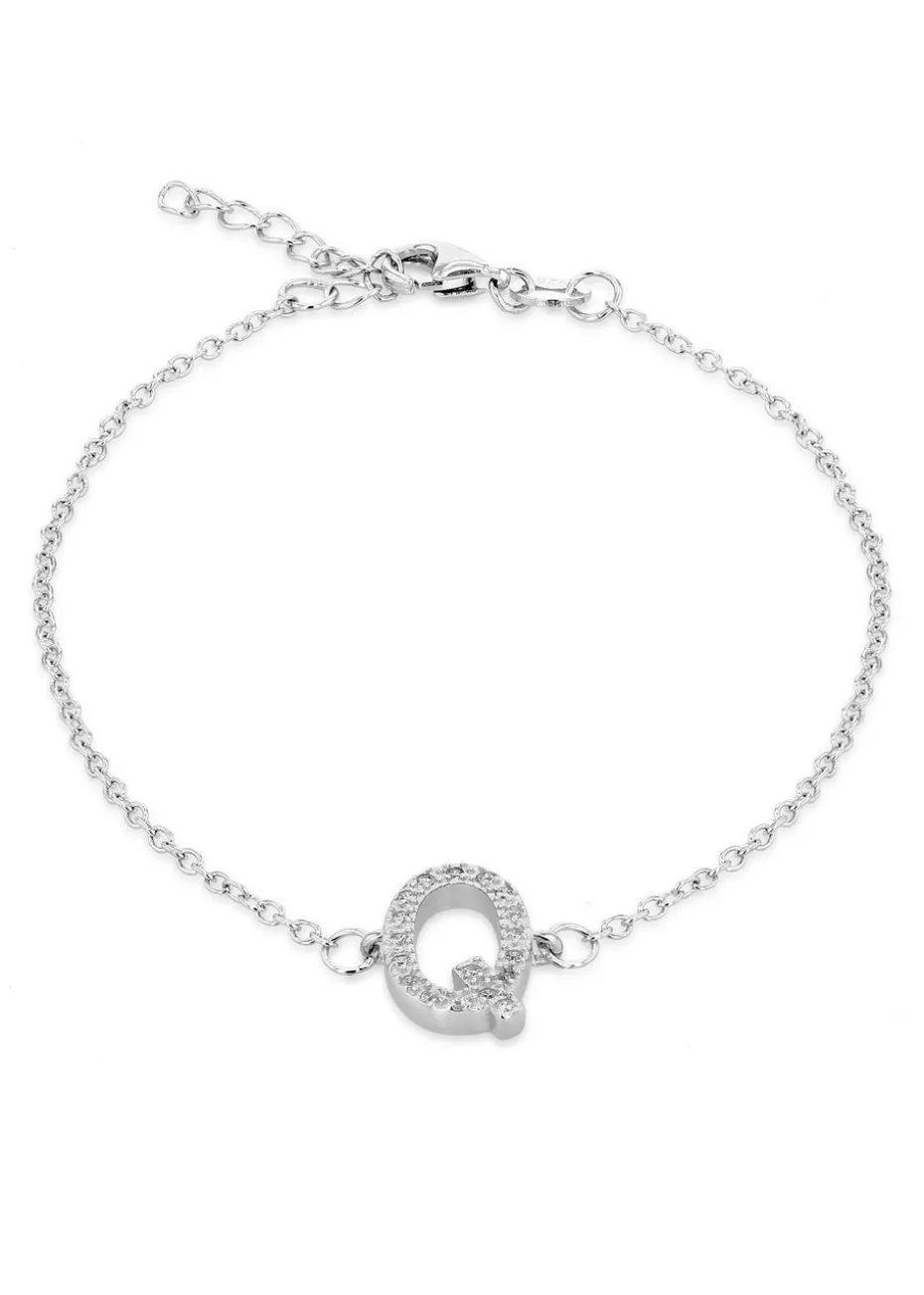 Golden Moments Sterling Silver CZ 'Q' Initial Bracelet