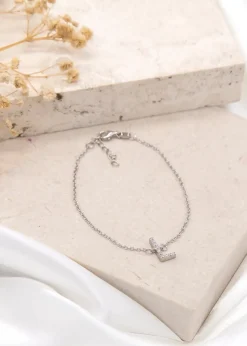Golden Moments Sterling Silver CZ 'L' Initial Bracelet