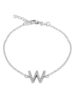 Golden Moments Sterling Silver CZ 'W' Initial Bracelet