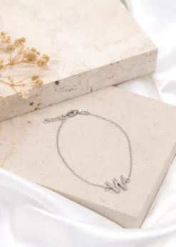 Golden Moments Sterling Silver CZ 'W' Initial Bracelet