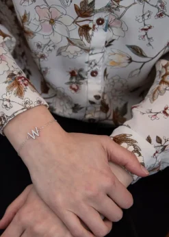 Golden Moments Sterling Silver CZ 'W' Initial Bracelet