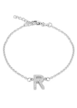 Golden Moments Sterling Silver CZ 'R' Initial Bracelet