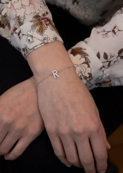 Golden Moments Sterling Silver CZ 'R' Initial Bracelet