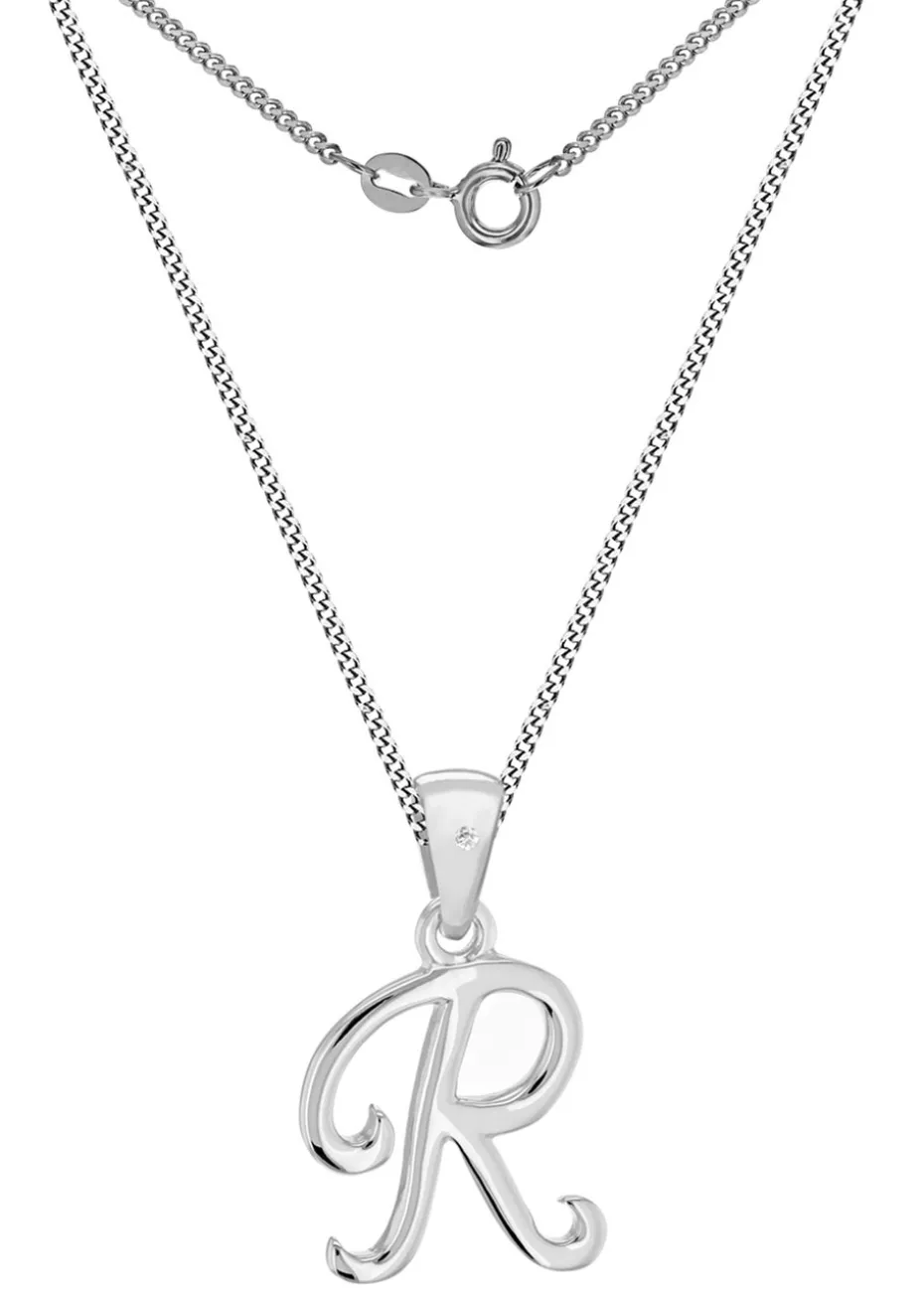 Golden Moments Sterling Silver Diamond 'R' Initial Necklace