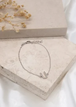 Golden Moments Sterling Silver CZ 'U' Initial Bracelet