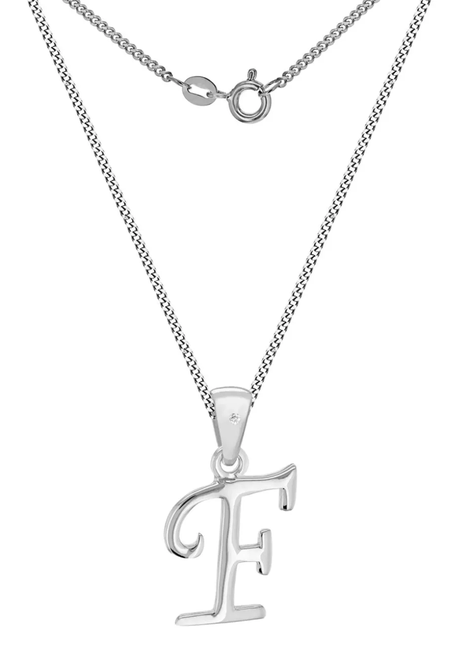 Golden Moments Sterling Silver Diamond 'F' Initial Necklace