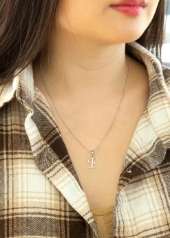Golden Moments Sterling Silver Diamond 'F' Initial Necklace
