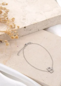 Golden Moments Sterling Silver CZ 'B' Initial Bracelet