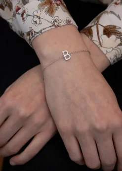 Golden Moments Sterling Silver CZ 'B' Initial Bracelet