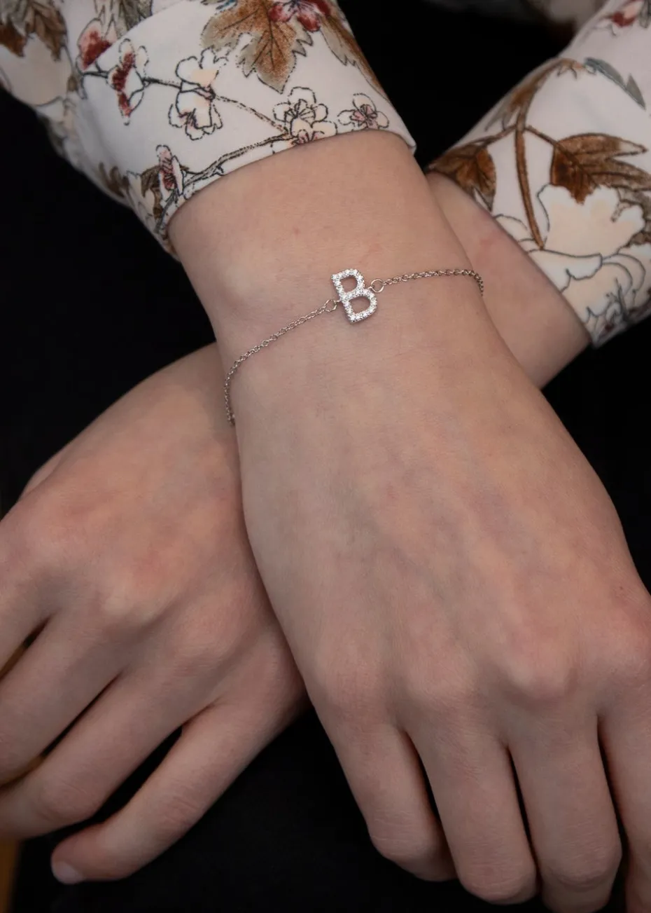 Golden Moments Sterling Silver CZ 'B' Initial Bracelet