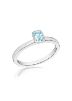 Golden Moments Sterling Silver Blue Rectangle CZ Band Ring