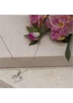 Golden Moments Sterling Silver Diamond 'V' Initial Necklace