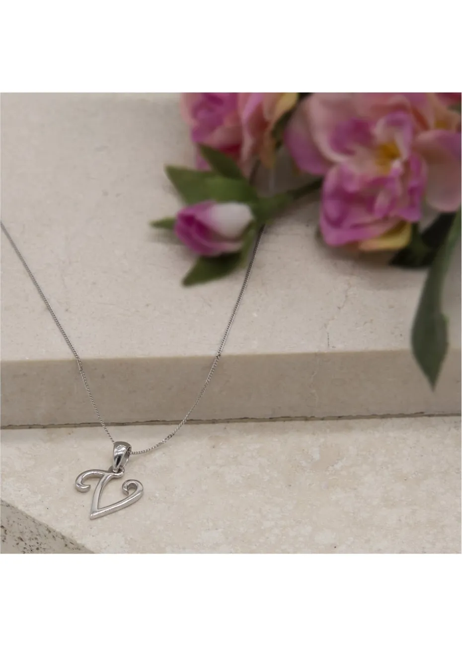 Golden Moments Sterling Silver Diamond 'V' Initial Necklace