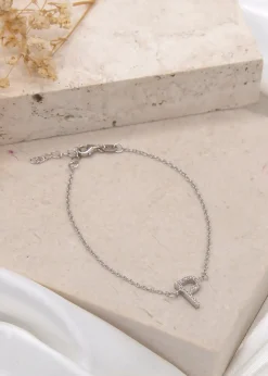 Golden Moments Sterling Silver CZ 'P' Initial Bracelet