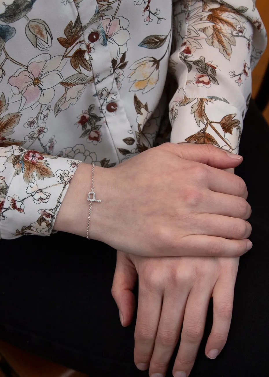 Golden Moments Sterling Silver CZ 'P' Initial Bracelet