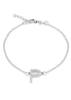 Golden Moments Sterling Silver CZ 'P' Initial Bracelet