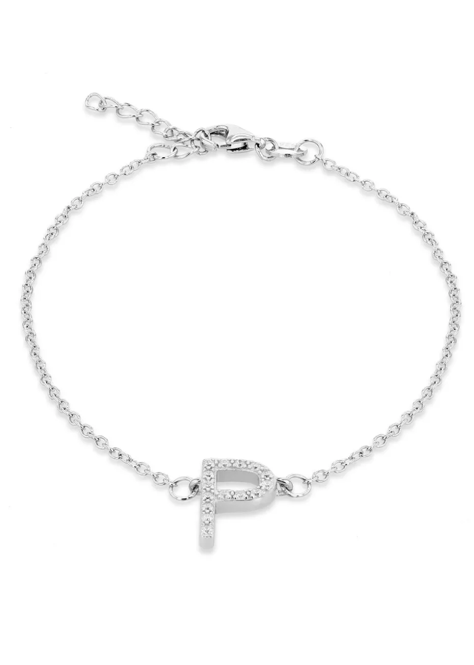 Golden Moments Sterling Silver CZ 'P' Initial Bracelet