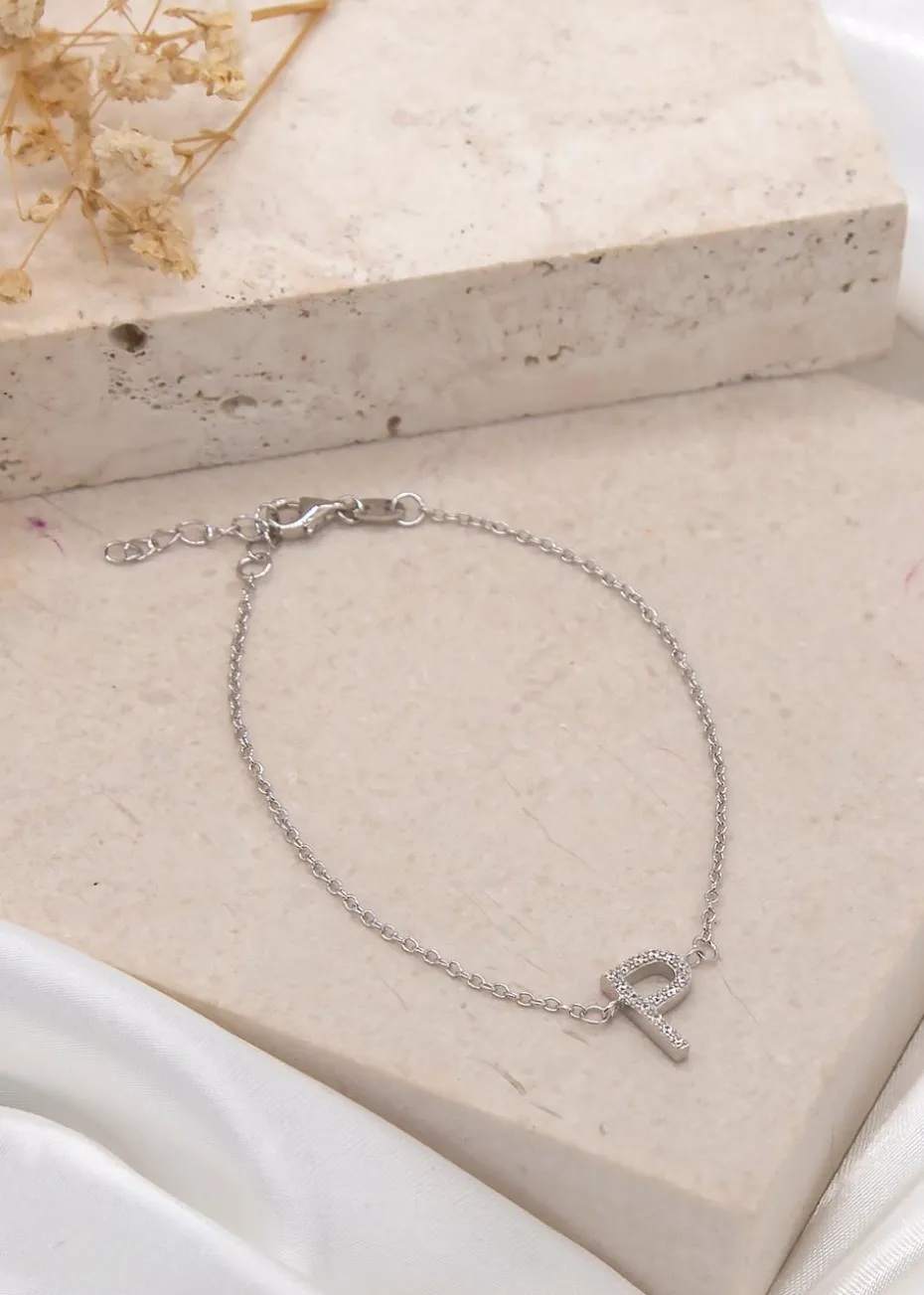 Golden Moments Sterling Silver CZ 'P' Initial Bracelet