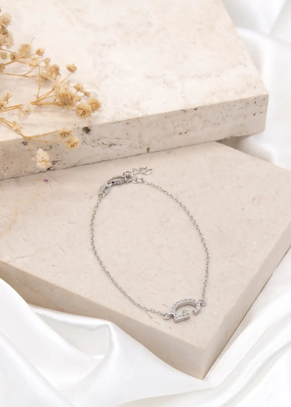 Golden Moments Sterling Silver CZ 'G' Initial Bracelet