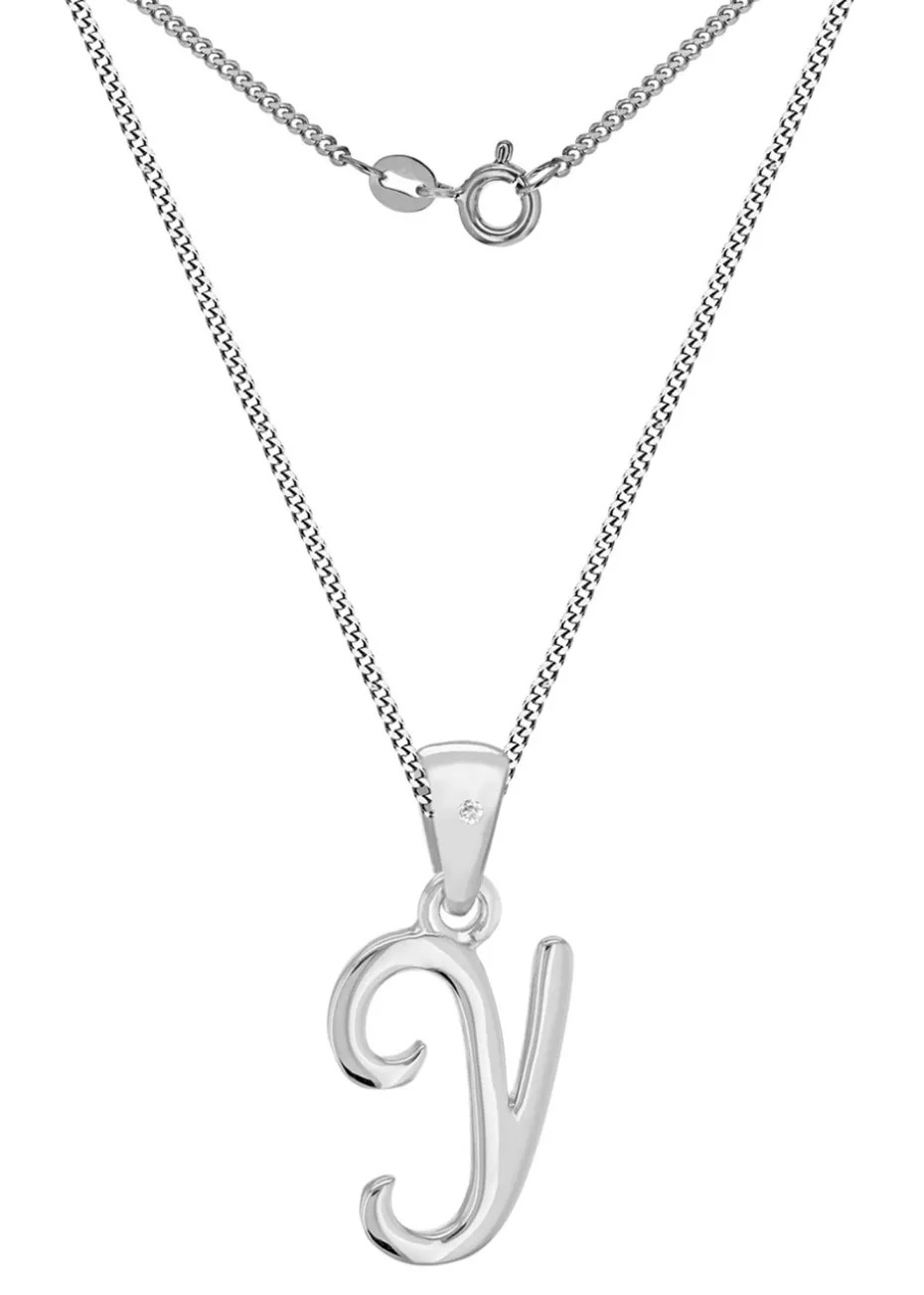 Golden Moments Sterling Silver Diamond 'Y' Initial Necklace
