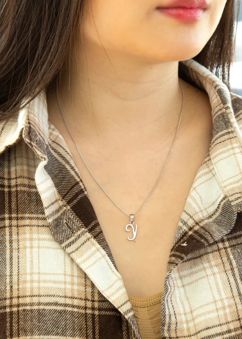 Golden Moments Sterling Silver Diamond 'Y' Initial Necklace