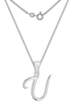 Golden Moments Sterling Silver Diamond 'U' Initial Necklace