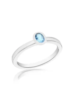 Golden Moments Sterling Silver Blue Oval CZ Band Ring