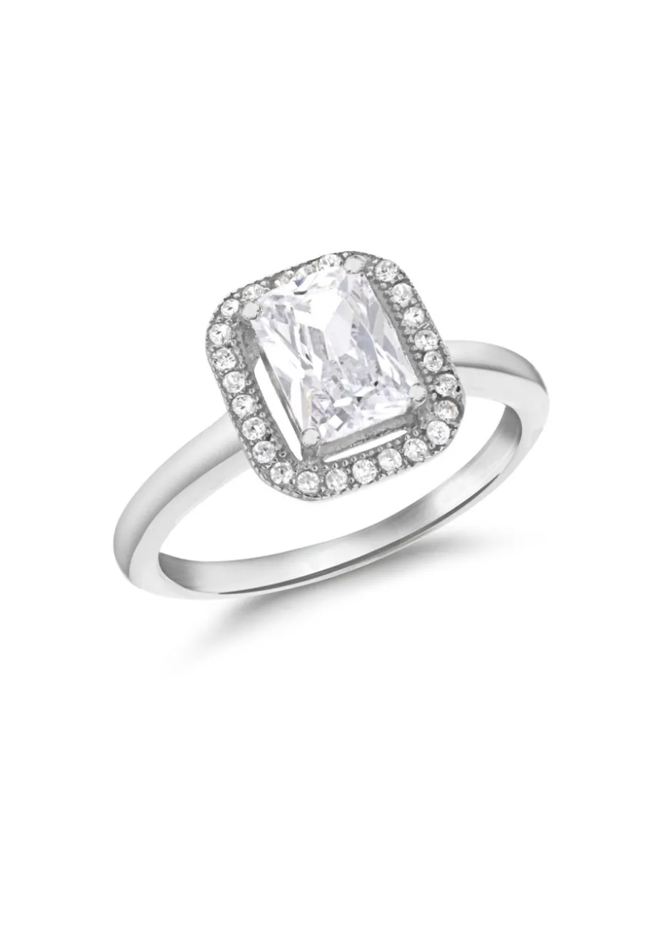 Golden Moments Sterling Silver CZ Princess Cluster Ring