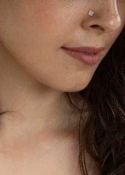 Golden Moments Sterling Silver Square CZ Nose Stud