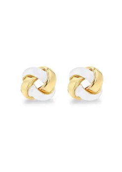 Golden Moments Yellow Gold Plated White Enamel Small Knot Studs