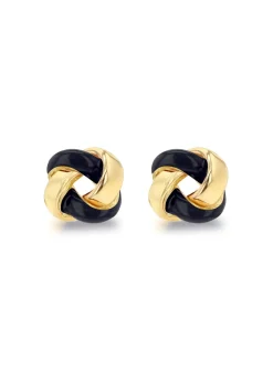 Golden Moments Yellow Gold Plated Black Enamel Small Knot Studs