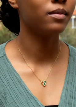 Golden Moments Yellow Gold Plated Hexagon Malachite Necklace
