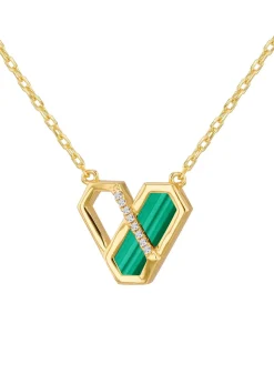 Golden Moments Yellow Gold Plated Hexagon Malachite Necklace
