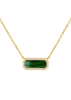 Golden Moments Yellow Gold Plated Octagonal Malachite and CZ Â Necklace