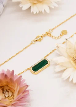 Golden Moments Yellow Gold Plated Octagonal Malachite and CZ  Necklace