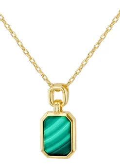 Golden Moments Yellow Gold Plated Octagonal Malachite Necklace