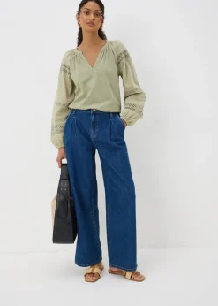 Green Broderie Anglaise Long Sleeve Top