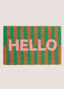 Green HELLO Slogan Doormat