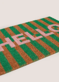 Green HELLO Slogan Doormat