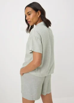 Green Linen Blend Box Shirt