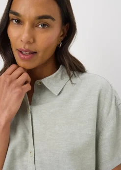 Green Linen Blend Box Shirt