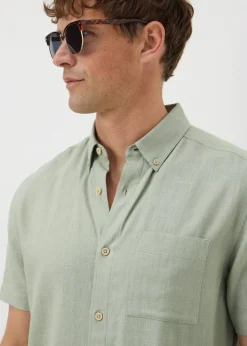 Green Linen Short Sleeve Shirt
