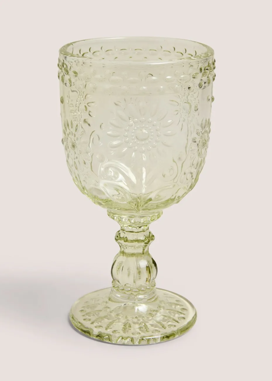 Green Meadow Floral Wine Glass