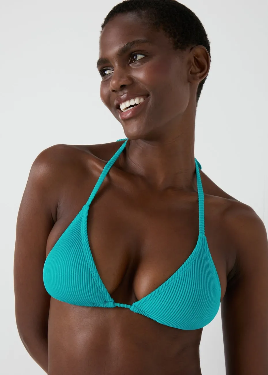 Green Ribbed Triangle Bikini Top