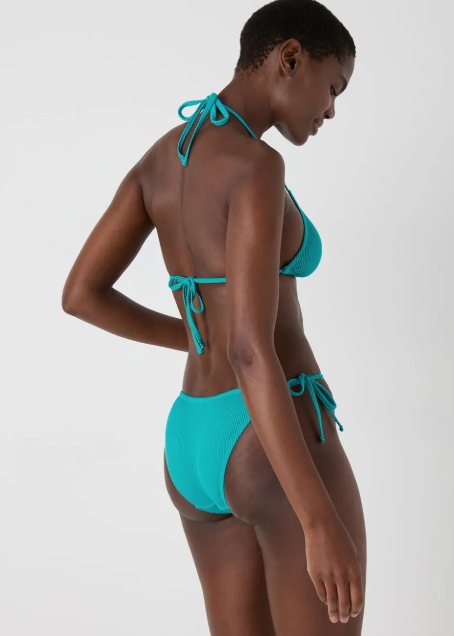 Green Ribbed Triangle Bikini Top