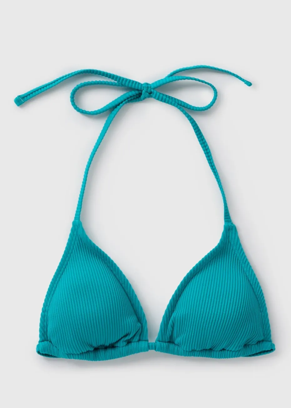 Green Ribbed Triangle Bikini Top