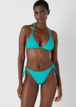 Green Ribbed Triangle Bikini Bottoms