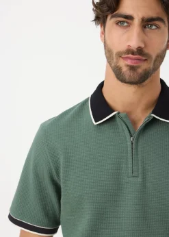 Green Smart Waffle Zip Polo Shirt